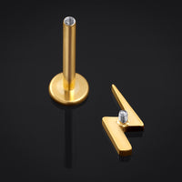 Piercing labret, doré, motif éclair, filetage interne, titane, 1,2 mm
