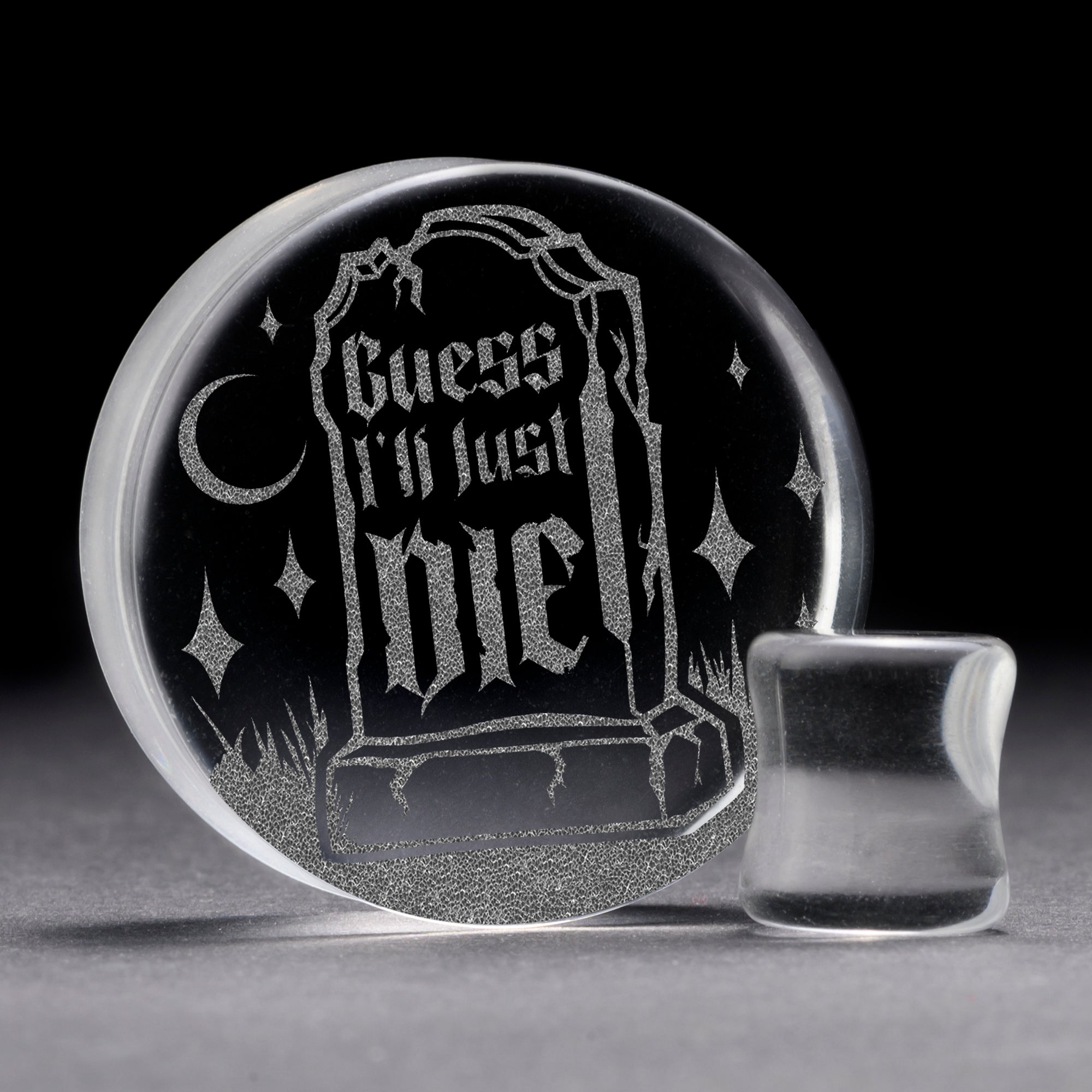 Guess I'll Just Die Gravestone Plug / Gauge - Clear Glass | Flat Faced Double Flare
