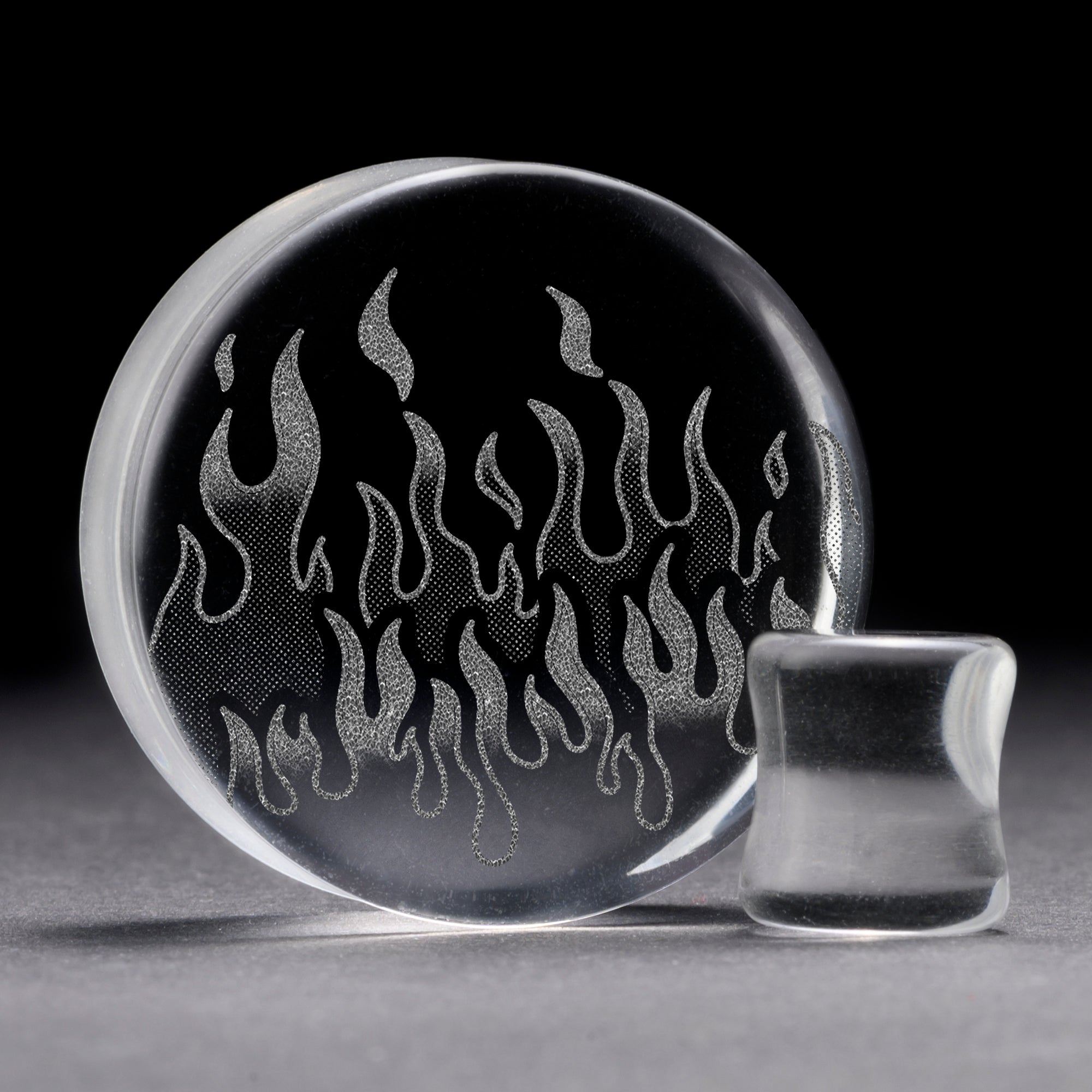 90's Retro Flames Plug / Gauge - Clear Glass | Flat Faced Double Flare