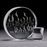 Plug / Gauge Flammes rétro années 90 - Verre transparent | Face plate double évasé