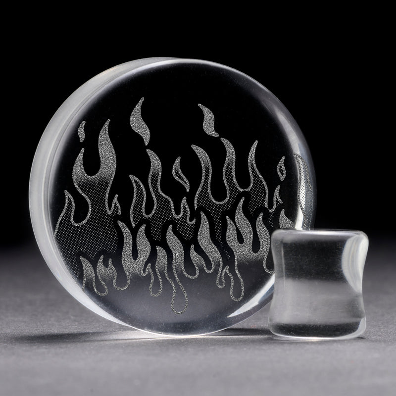 Plug / Gauge Flammes rétro années 90 - Verre transparent | Face plate double évasé