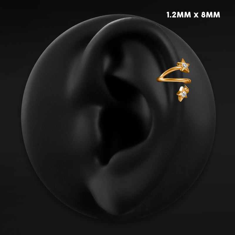 Bague hélice étoilée torsadée, dorée, titane ASTM F136