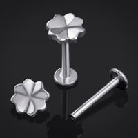 Labret en titane à filetage interne, trèfle à quatre feuilles argenté, calibre 1,2 mm
