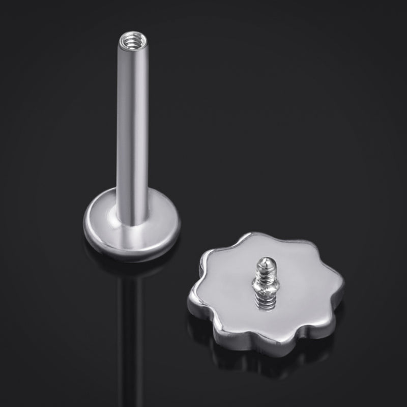 Labret en titane à filetage interne, trèfle à quatre feuilles argenté, calibre 1,2 mm