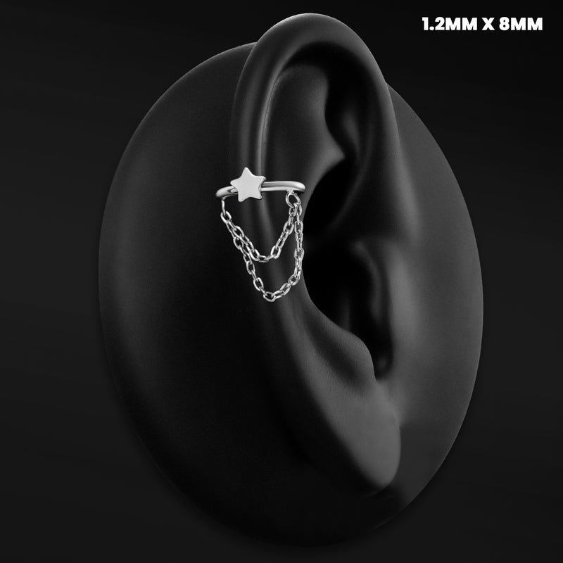 Bague hélice étoile à double chaîne, argent, titane ASTM F136