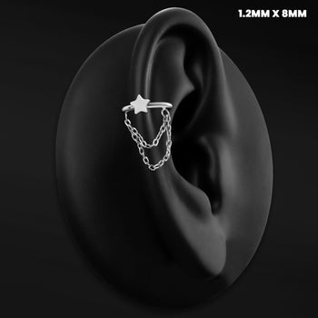 Double Chain Star Helix Ring, Silver, ASTM F136 Titanium