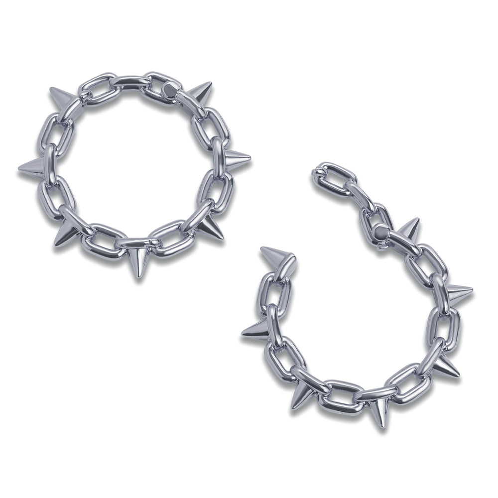 Silver Spiked Chain Earring Hanger Ear Weights (Pair) - Pair of Silver Spiked Chain Ear Weights For Stretched Ears