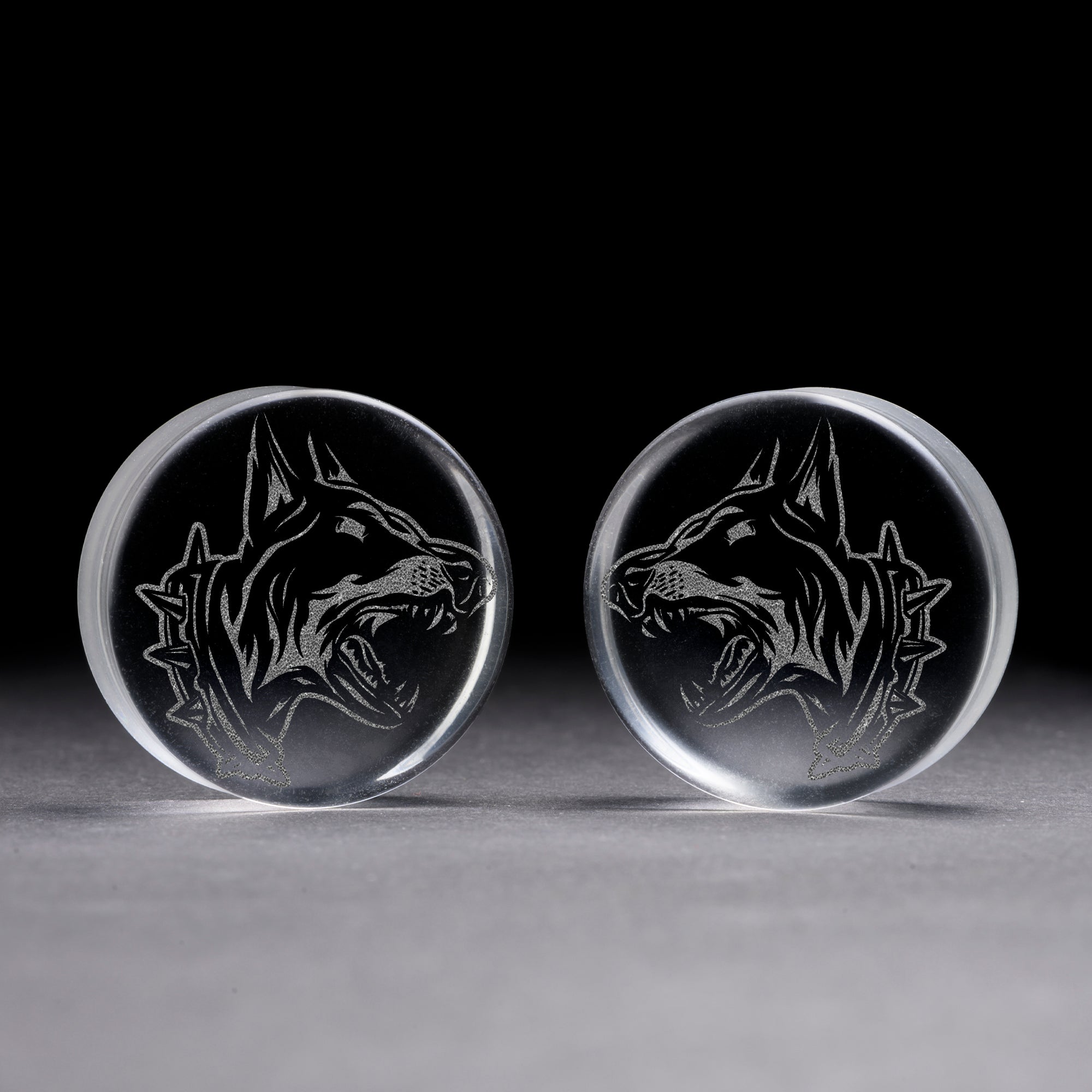 Angry Doberman Dog Plug / Gauge - Clear Glass | Flat Faced Double Flare
