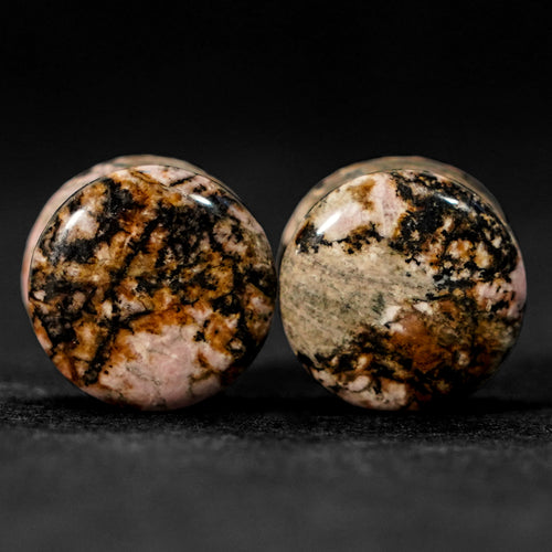 14mm (9/16") Pair Rhodonite Plug / Gauge - (One of a Kind)
