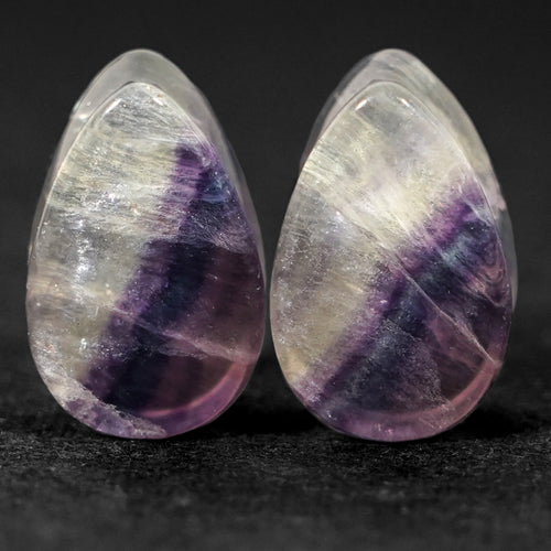 16mm (5/8") Pair Rainbow Fluorite Teardrop Plug / Gauge - (One of a Kind)
