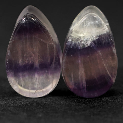 16mm (5/8") Pair Rainbow Fluorite Teardrop Plug / Gauge - (One of a Kind)