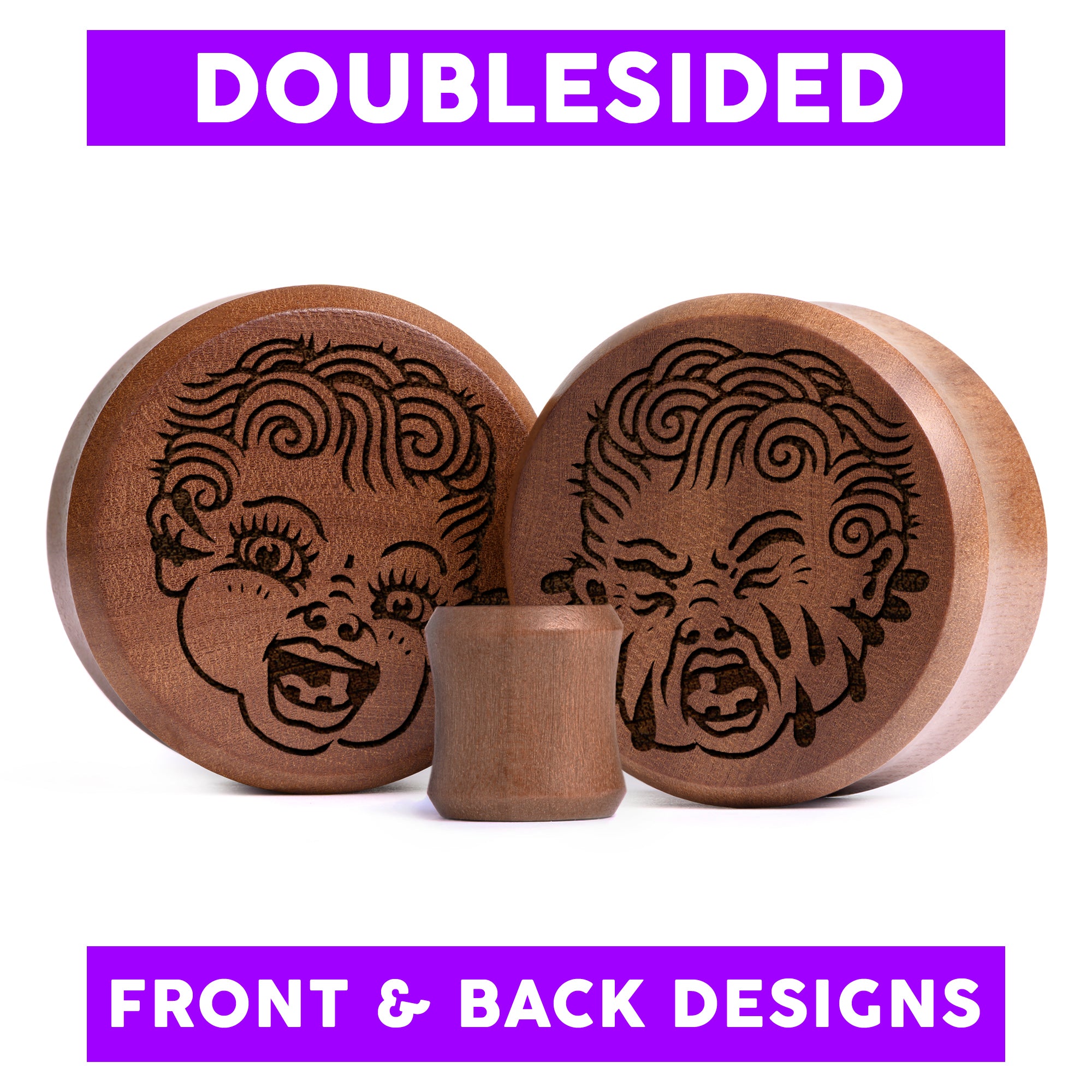 Doppelter Weinen Kewpie Plug / Gauge - Saba Wood | Doppelaufgeweitet mit flachem Gesicht