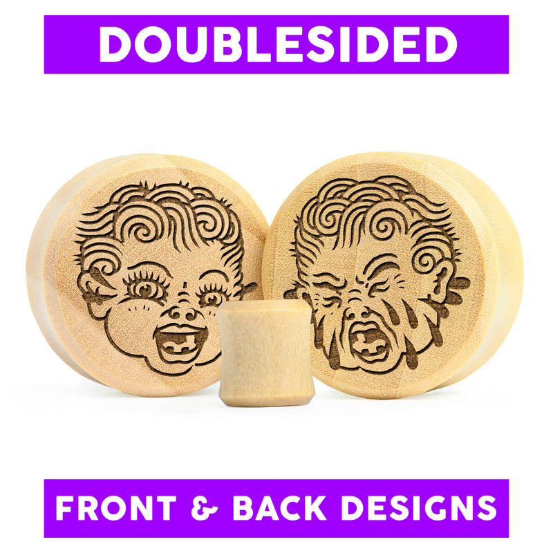 Plug / Gauge Kewpie qui pleure double face - Bois de crocodile | Face plate double évasé