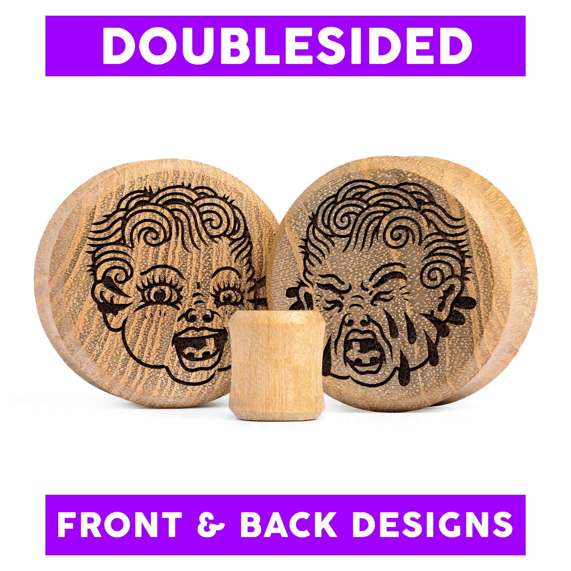 Doppelter Weinen Kewpie Plug / Gauge - Teakholz | Doppelaufgeweitet mit flachem Gesicht