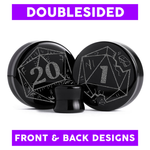 Doublesided D&D Dice Plug / Gauge - Black Glass | Flat Faced Double Flare
