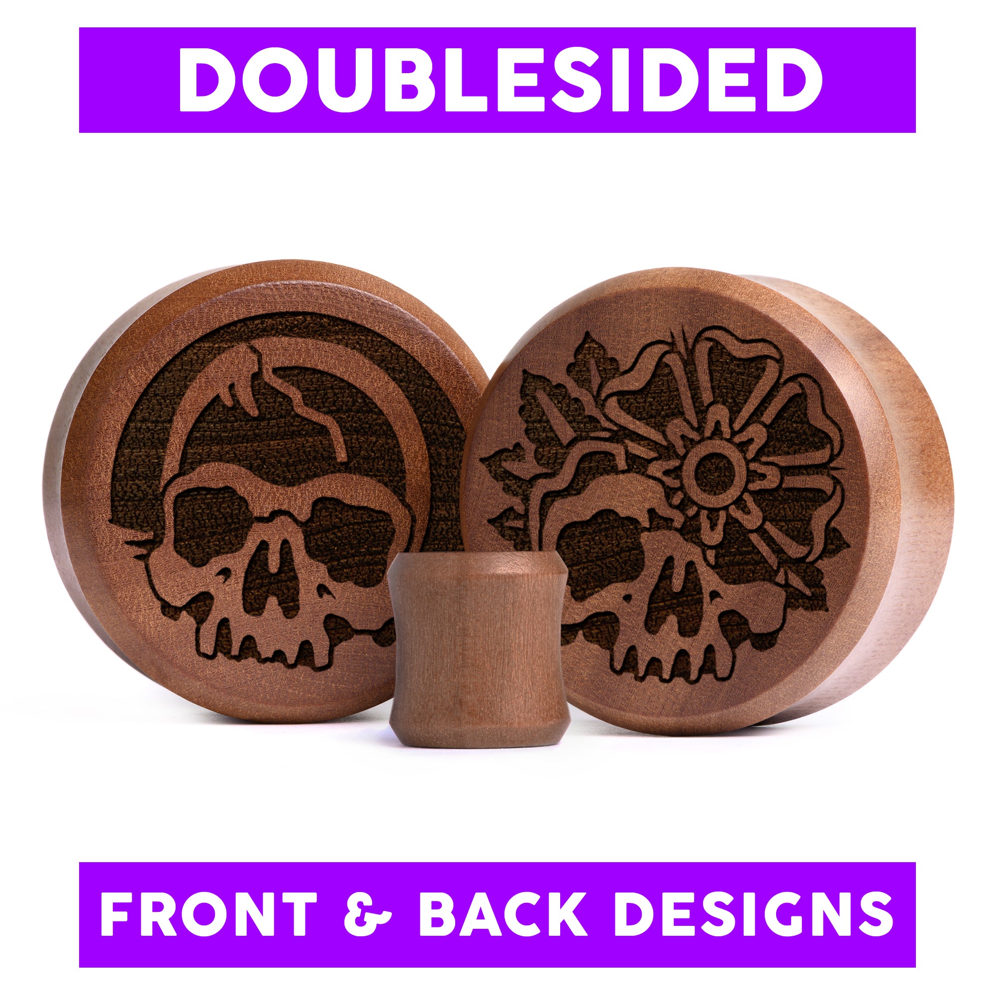 Doublesided Decay Skull Plug / Gauge - Saba Wood | Flat Faced Double Flare