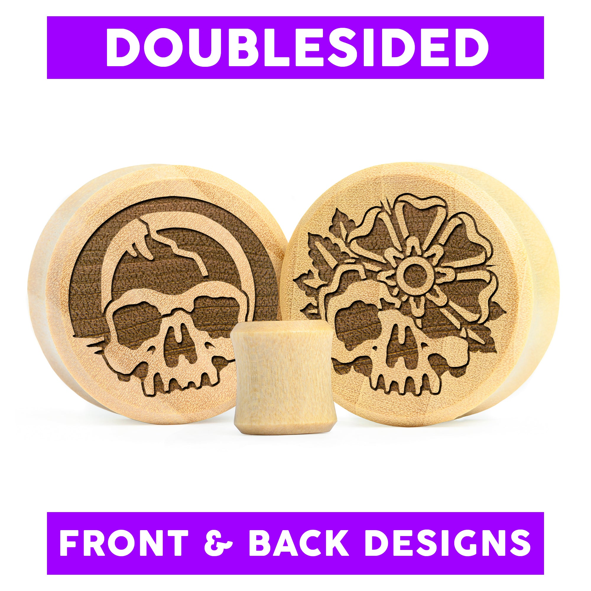 Doppelter Decay Skull Plug / gauge - Krokodilholz | Doppelaufgeweitet mit flachem Gesicht