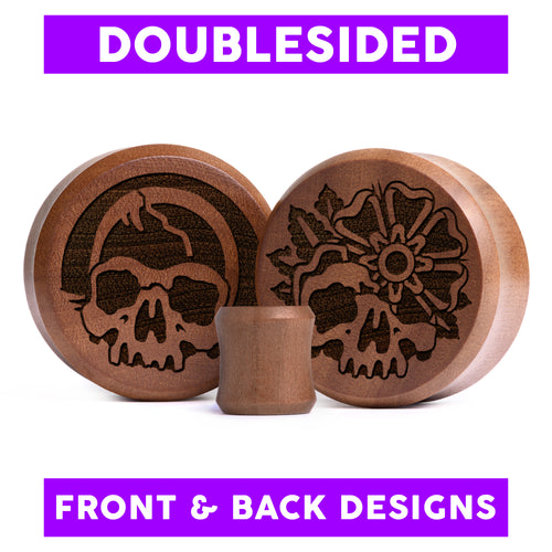 Doppelter Decayschädel Plug / gauge - Saba Wood | Doppelaufgeweitet mit flachem Gesicht