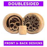 Plug / Gauge Crâne en décomposition double face - Bois de teck | Face plate double évasé