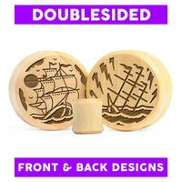 Plug / Gauge Navire qui coule double face - Bois de crocodile | Face plate double évasé