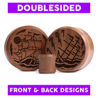 Plug / Gauge Navire qui coule double face - Bois de Saba | Face plate double évasé