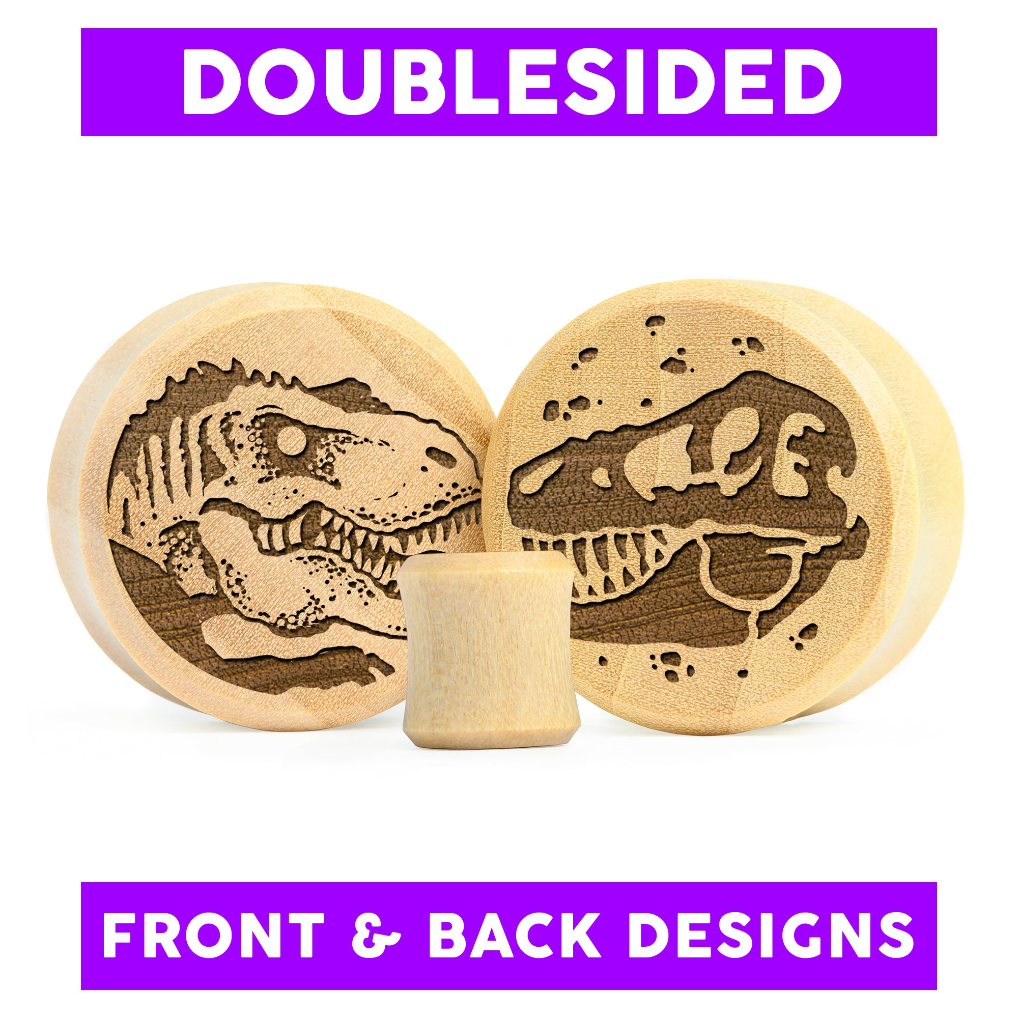 Plug / Gauge Dinosaure T-Rex double face - Bois de crocodile | Face plate double évasé