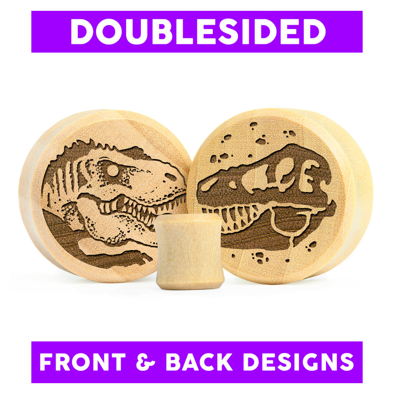 Plug / Gauge Dinosaure T-Rex double face - Bois de crocodile | Face plate double évasé