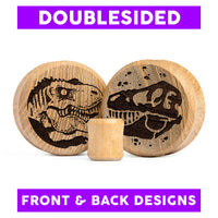 Plug / Gauge Dinosaure T-Rex double face - Bois de teck | Face plate double évasé