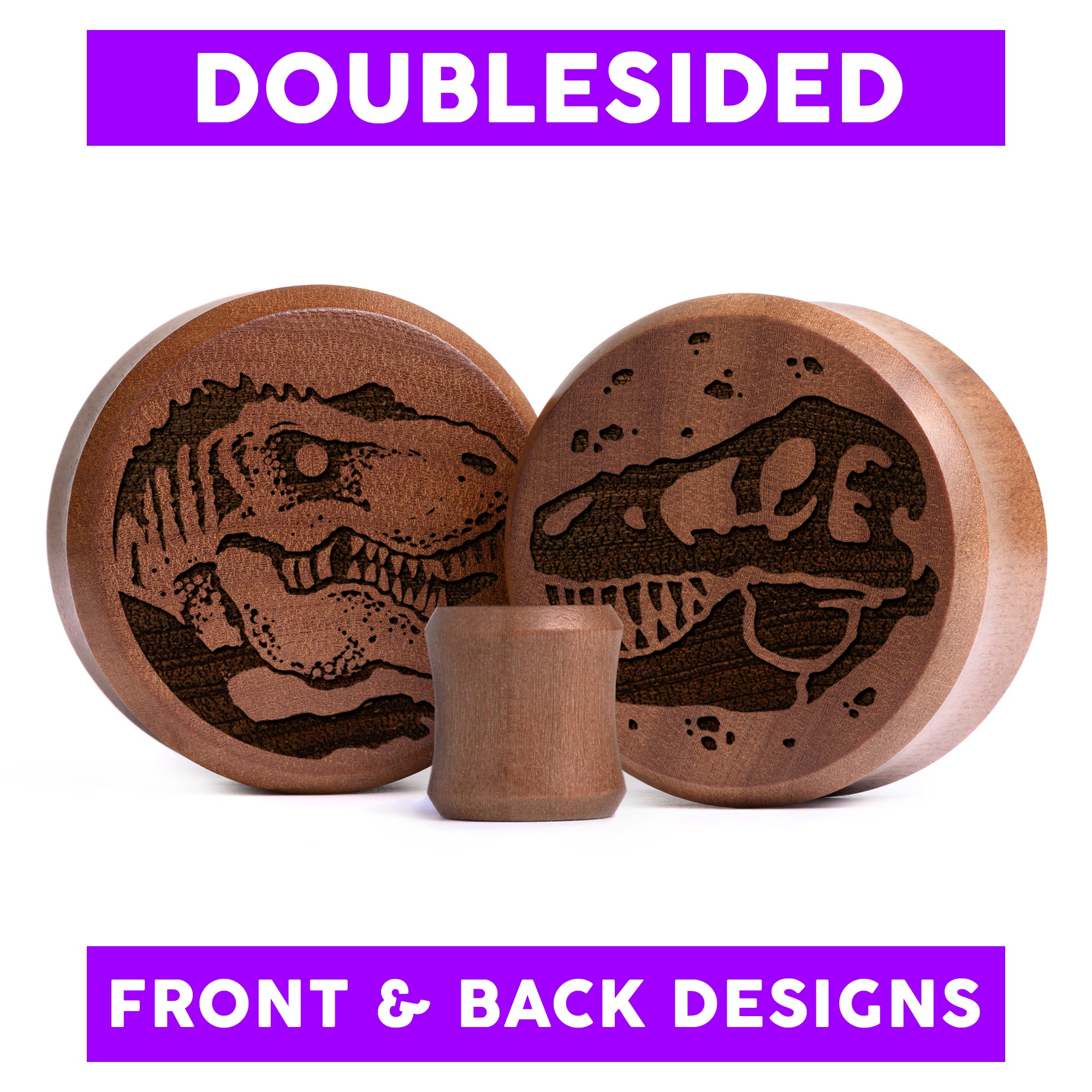 Doublesided T-Rex Dinosaur Plug / Gauge - Saba Wood | Flat Faced Double Flare