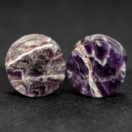 24mm (15/16") Pair Amethyst Plug / Gauge - (One of a Kind)