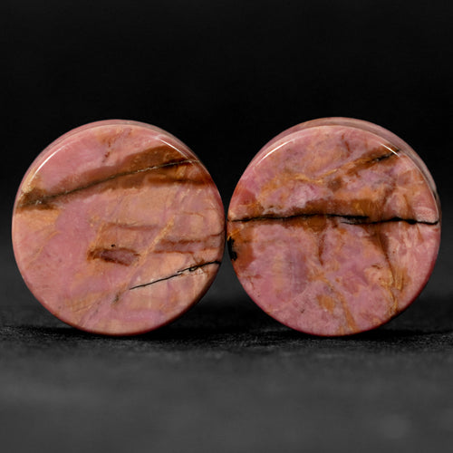 28 mm (1,10 ") Paar Rhodonit Plug / Gauge - (einzigartig)