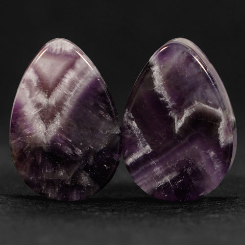 28mm (1.10") Pair Amethyst Teardrop Plug / Gauge - (One of a Kind)