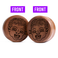 Plug / Gauge Kewpie qui pleure double face - Bois de Saba | Face plate double évasé