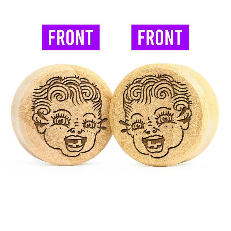 Plug / Gauge Kewpie qui pleure double face - Bois de crocodile | Face plate double évasé