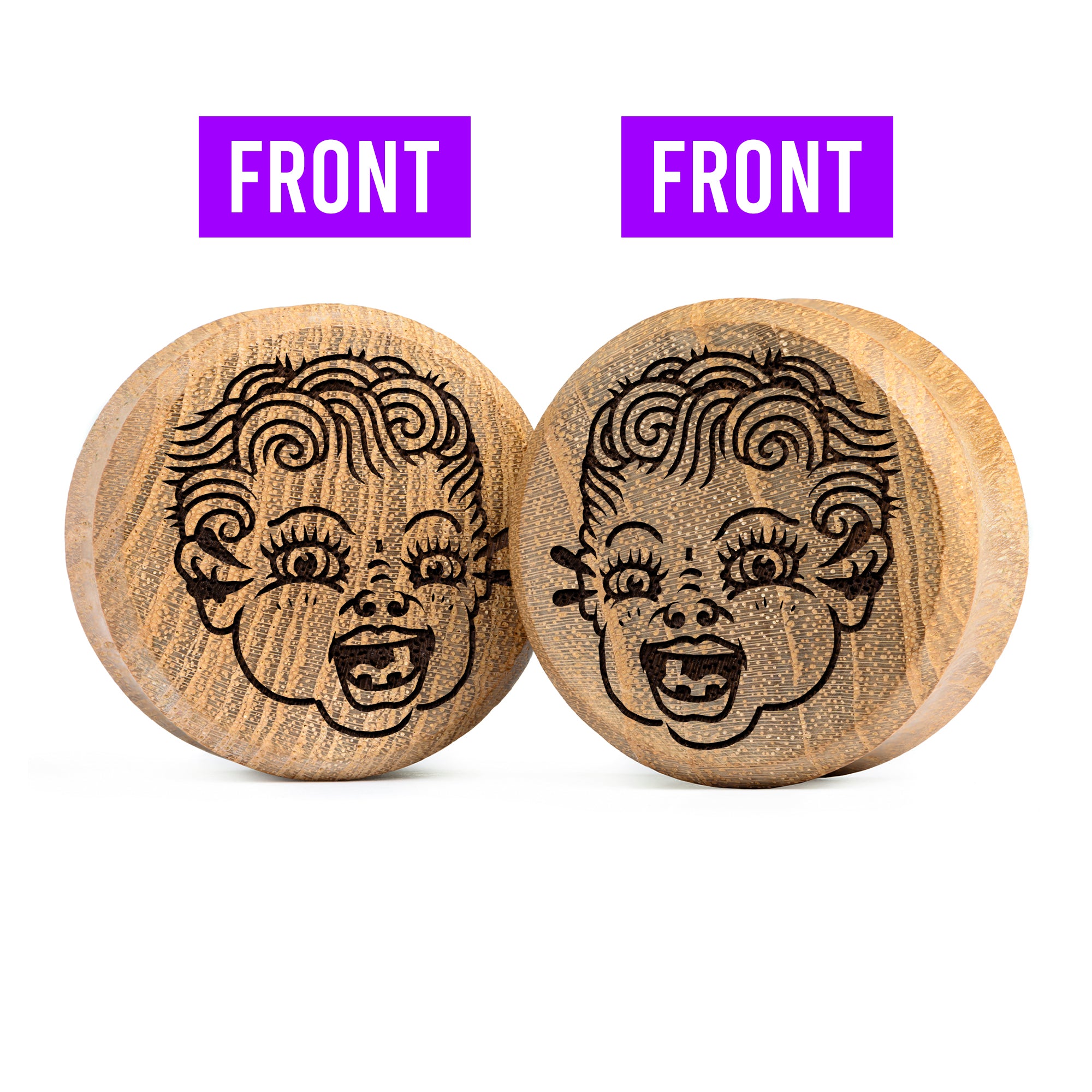 Doppelter Weinen Kewpie Plug / Gauge - Teakholz | Doppelaufgeweitet mit flachem Gesicht