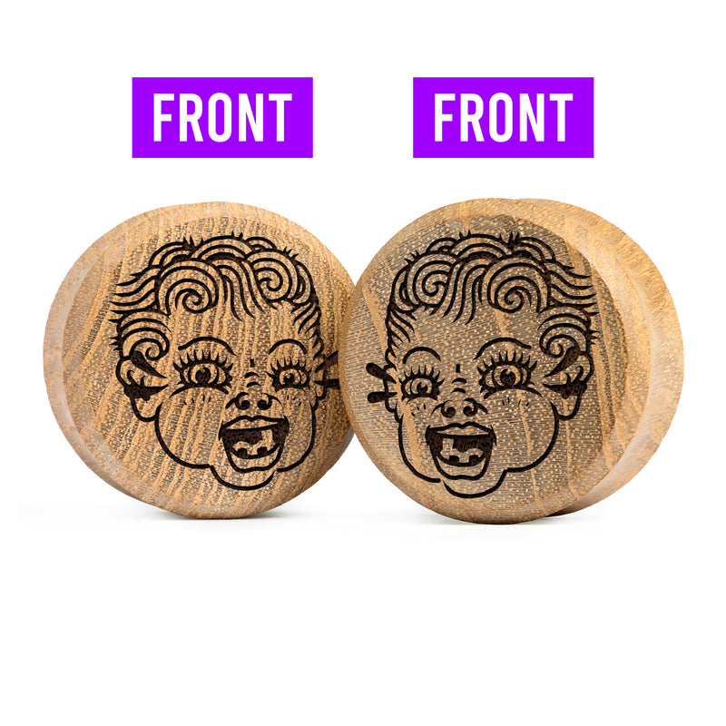 Plug / Gauge Kewpie qui pleure double face - Bois de teck | Face plate double évasé