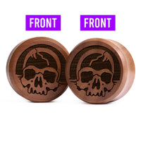 Plug / Gauge Crâne en décomposition double face - Bois de Saba | Face plate double évasé