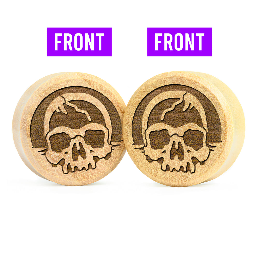 Doppelter Decay Skull Plug / gauge - Krokodilholz | Doppelaufgeweitet mit flachem Gesicht