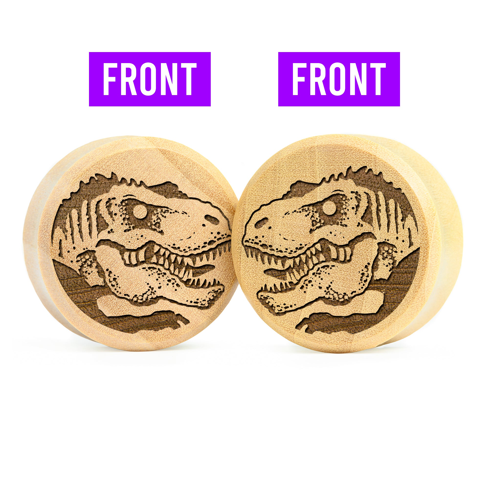 Plug / Gauge Dinosaure T-Rex double face - Bois de crocodile | Face plate double évasé