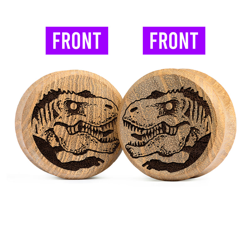 Plug / Gauge Dinosaure T-Rex double face - Bois de teck | Face plate double évasé