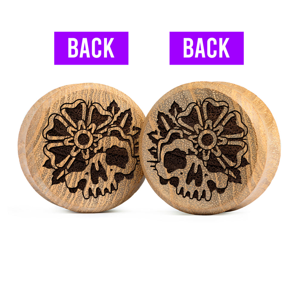 Doppelter Decay Skull Plug / gauge - Teakholz | Doppelaufgeweitet mit flachem Gesicht
