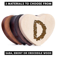 Plugs / Gauge en forme de cœur en bois de Saba, insérer une initiale