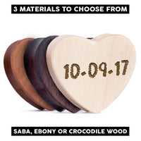 Plugs / Gauge en forme de cœur en bois de Saba, insérer date