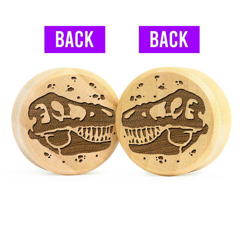 Plug / Gauge Dinosaure T-Rex double face - Bois de crocodile | Face plate double évasé