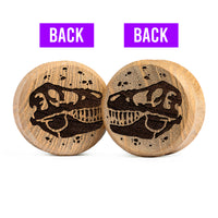 Plug / Gauge Dinosaure T-Rex double face - Bois de teck | Face plate double évasé