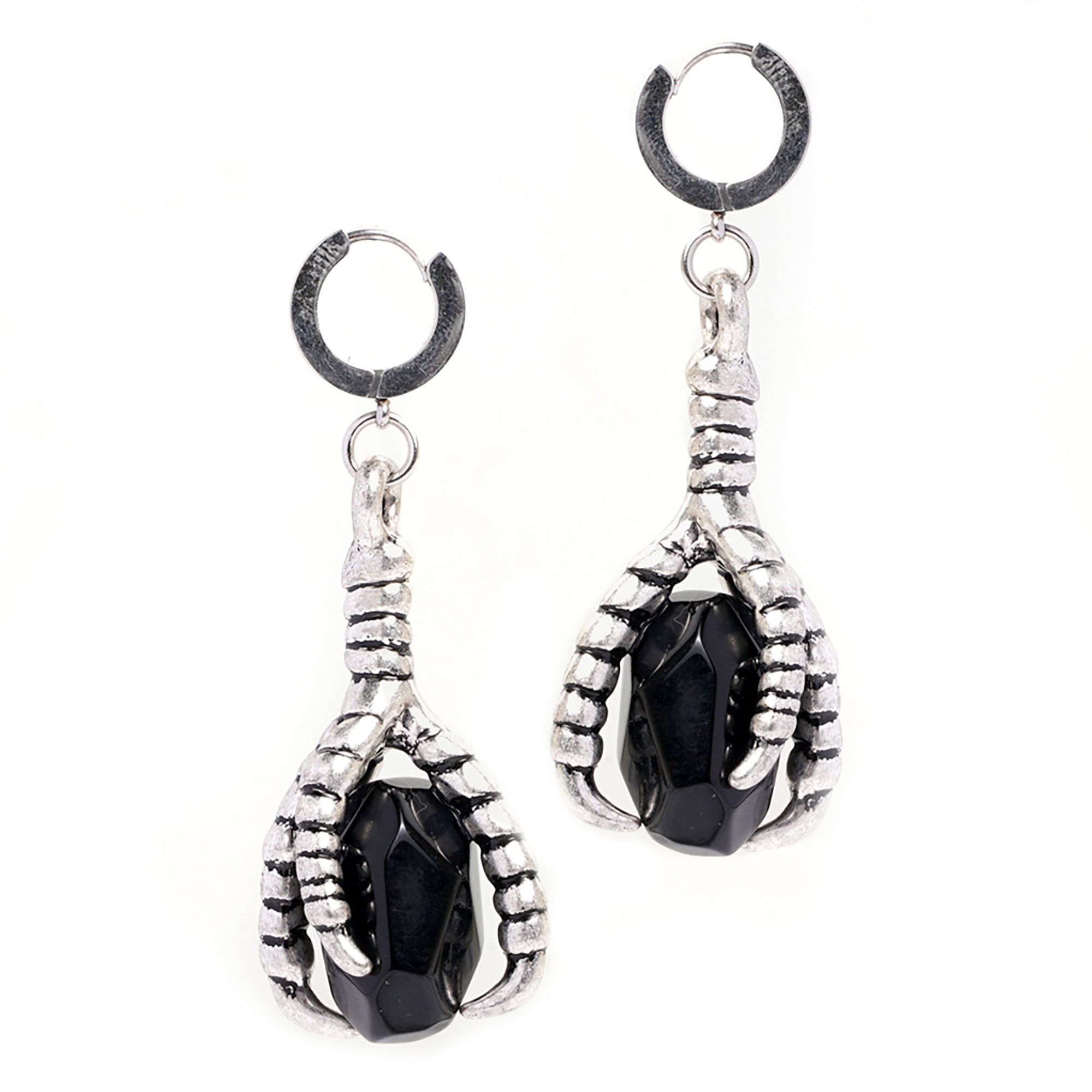 Black Onyx & Silver Bird Claw Earrings (Pair)