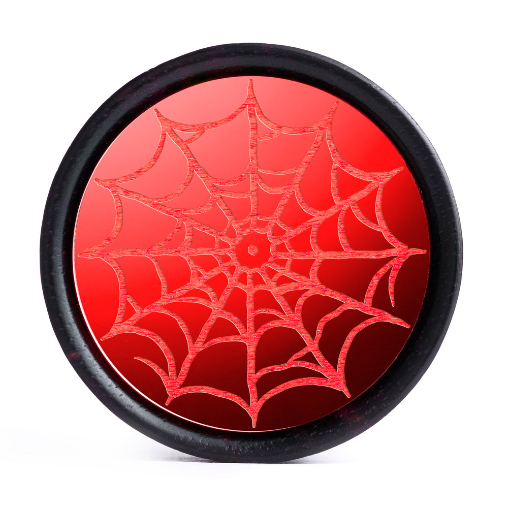 Spider Web Plug / Gauge - Red Inlay Ebony Wood | Convex Double Flare - Lasered To Order In House At Custom Plugs HQ