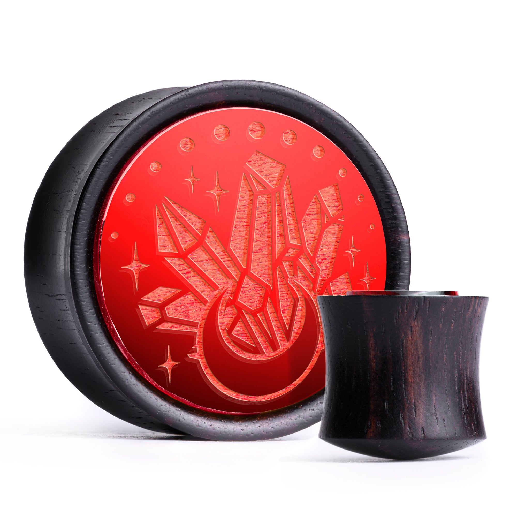 Crystal Moon Plug / Gauge - Red Inlay Ebony Wood | Konvexe Doppelaufgeweitet