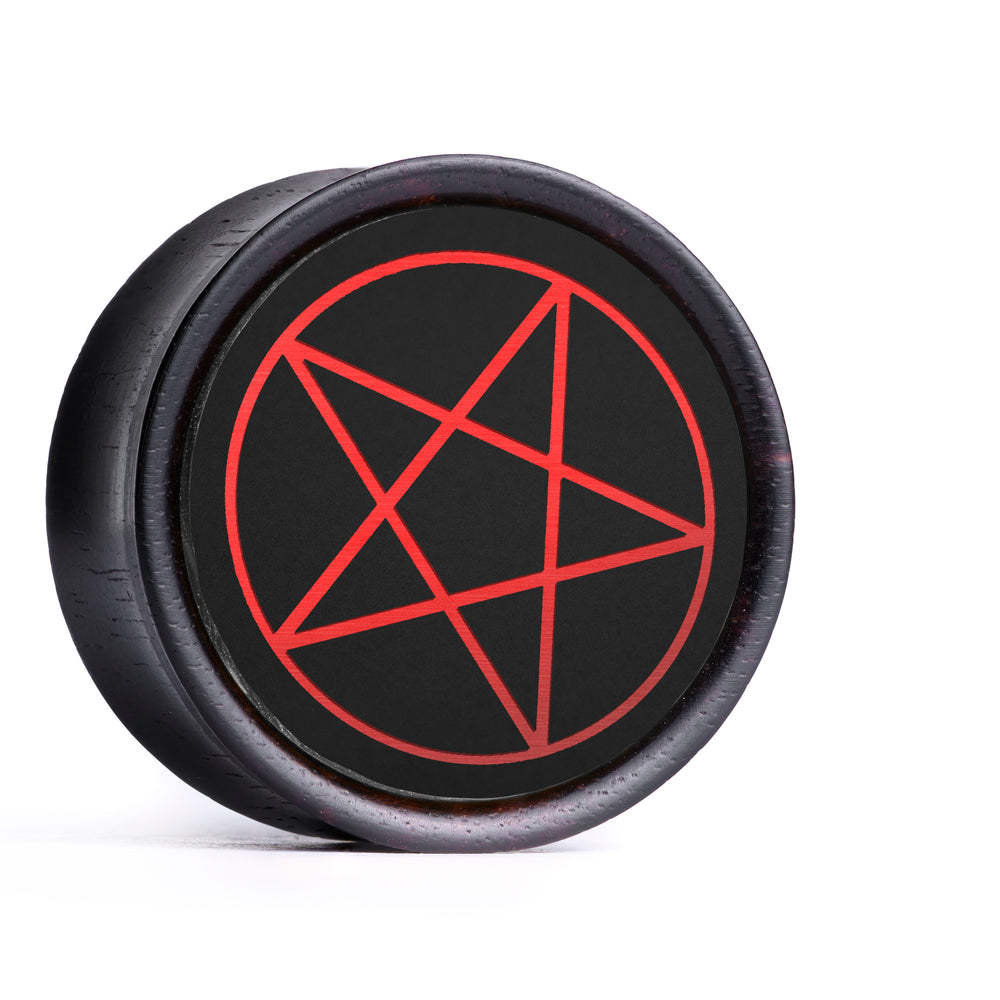 Pentagram Plug / Gauge - Schwarz & Rot Einlage Ebenholz | Konvex Doppel Flare