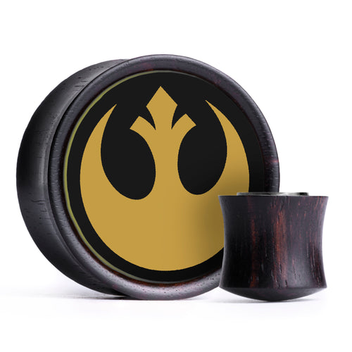 Rebel Alliance Plug / Gauge - Black & Gold Inlay Ebony Wood | Convex Double Flare